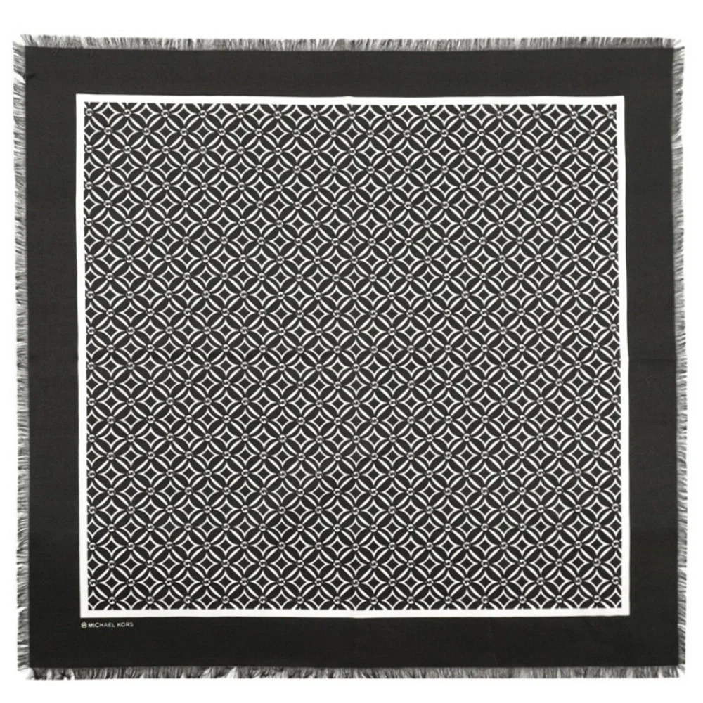 Michael Kors Monogram Square Scarf Bone & Black Fringe Trim